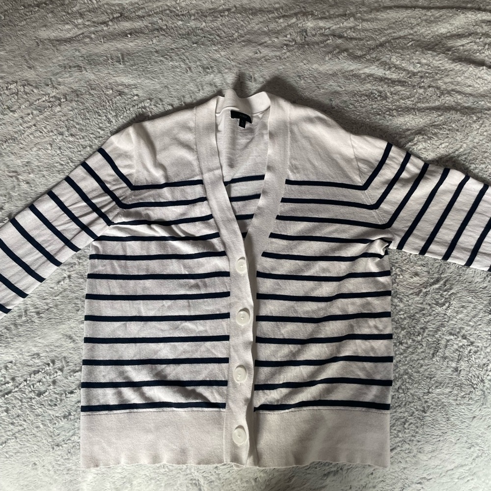 J. Crew White and Navy Striped Cardigan